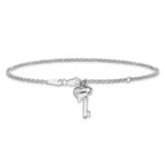 10k White Gold Heart and Key Dangle Plus Extender - Total Anklet - Image 3