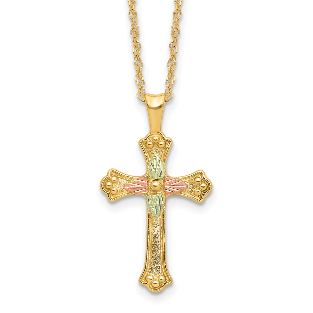 10BH729-18.jpg 10k w/12K Accents Black Hills Gold Cross 18IN Necklace - Image 1