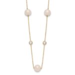 10K Polished CZ and 7-8mm FWC Pearl 7 Station Necklace