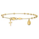 10K Polished and Diamond-cut Miraculous Medal and Cross Rosary Design Brace - Image 3