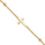 10k D/C Beaded Cross 7.5in Bracelet