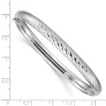 14k White Gold 4/16 Polished Textured 6.00mm Hinged Oval Bangle Bracelet - Image 3