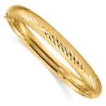 14k 5/16 Polished Textured 8.00mm Hinged Oval Bangle Bracelet