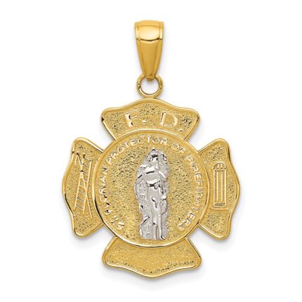 14k Two-tone Polished and Satin Solid Saint Florian Medal Pendant