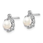 Sterling Silver Rhodium-plated FW Cultured Pearl & Diam. Earrings - Image 2