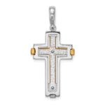 Sterling Silver Rhodium-plated & Gold-tone Brshd/Polished Cross Pendant - Image 3