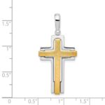 Sterling Silver Rhodium-plated & Gold-tone Brshd/Polished Cross Pendant - Image 4