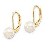 14k 7-8mm White Round Saltwater Akoya Cultured Pearl Leverback Earrings - Image 2