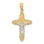 10K w/ Rhodium Filigree Crucifix Pendant