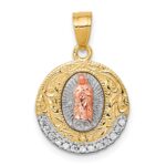 10K Two-Tone (Yellow Gold and Rose Gold) w/ White Rhodium CZ Our Lady Of Guadalupe Round Pendant