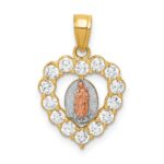 10K Two-Tone W/White Rhodium CZ Guadalupe Heart Pendant