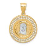 10K W/Rhodium CZ Channel Edge Pave Jesus Face Pendant