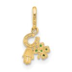 10K Polished Clover Horseshoe Hamsa CZ Luck Pendant - Image 3