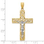 10K Two-tone D/C Large Block Filigree Cross w/Crucifix Pendant - Image 3