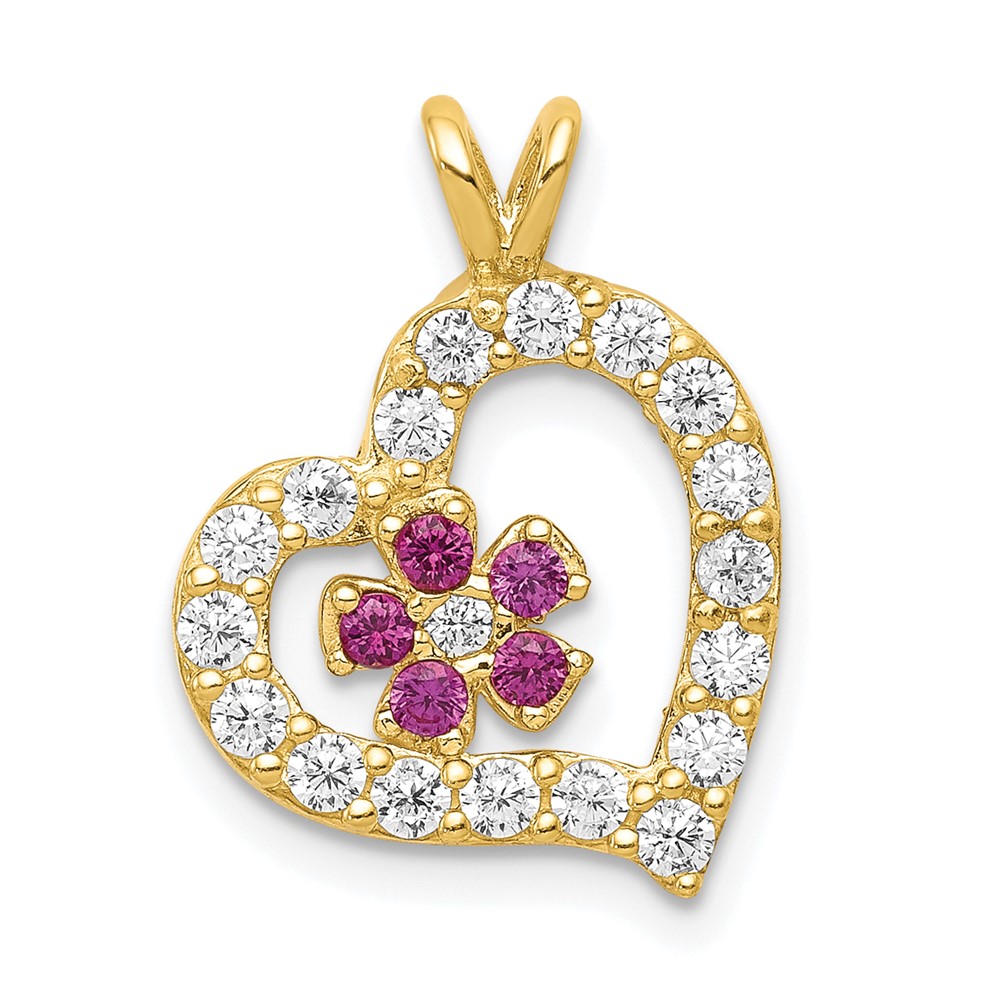 10C920.jpg 10k CZ Heart & Flower Pendant - Image 1