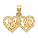 10K Polished /Textured I LOVE YOU Double Heart Pendant