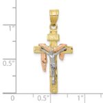 10K Tri-color Diamond-cut Small Draped INRI Crucifix Pendant - Image 3
