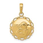10K Gold Polished Angel/Cherub on Round Scallop Frame Pendant