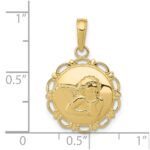 10K Gold Polished Angel/Cherub on Round Scallop Frame Pendant - Image 3