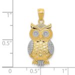 10K & Rhodium Polished & Textured Owl Pendant - Image 3