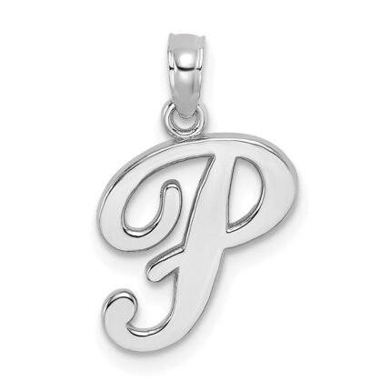 10K White Gold Polished P Script Initial Charm