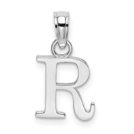 10K White Gold Polished R Block Initial Charm