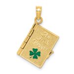 10K 3-D Moveable Enameled AN IRISH PRAYER Book w/Clover Charm