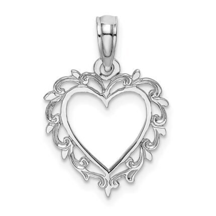 10K White Gold Heart w/ Lace Trim Charm