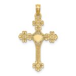 10K Beaded Tip Cross w/ Heart Center Charm