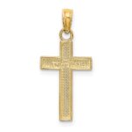 10K Polished Block Style Beaded Edge Cross Charm - Image 4