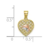 10K Two-tone w/Rhodium Double Dolphins On Woven Heart Charm - Image 3