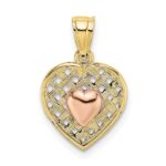 10k Yellow and Rose Gold Polished Heart On Woven Heart Charm