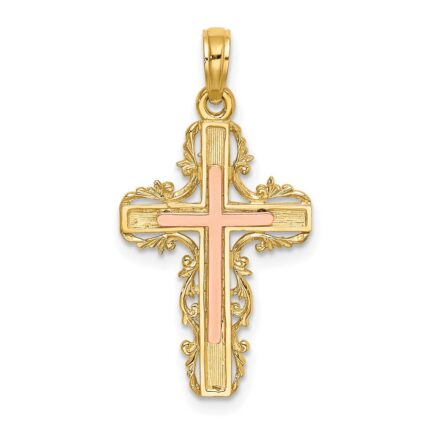 10K Two-Tone w/ Lace Trim Cross Charm