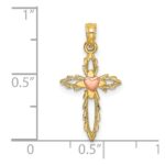 10K Two-Tone Cross w/ Heart Charm - Image 3