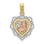 10K Two-tone w/Rhodium Small Angel In Heart Charm