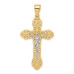 10K W/ Rhodium Crucifix W/ Scrolled Tips Charm