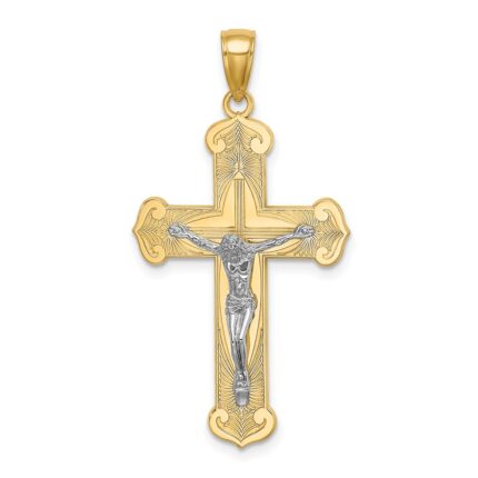 10K Two-tone Engraved Crucifix Charm
