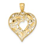 10K W/ Rhodium D/C Filigree Heart Charm - Image 4