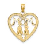 10K W/ Rhodium Heart With 2 Kids MOM Charm - Image 4