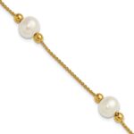 10k Polished 8-9mm Semi-Round White Freshwater Cultured Pearl 3-Station 7.5 inch Bracelet