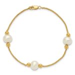 10k Polished 8-9mm Semi-Round White Freshwater Cultured Pearl 3-Station 7.5 inch Bracelet - Image 4