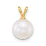 10k Polished 8-9mm Round White Freshwater Cultured Pearl Pendant - Image 3