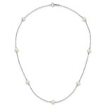10K White Gold 5-6mm Round White Freshwater Cultured Pearl 7 Station 16 inch Necklace - Image 4