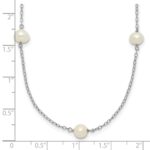 10K White Gold 5-6mm Round White Freshwater Cultured Pearl 7 Station 16 inch Necklace - Image 5