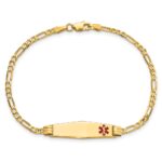 10k Medical Soft Diamond Shape Red Enamel Figaro ID Bracelet - Image 4