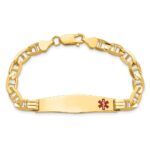 10k Medical Soft Diamond Shape Red Enamel Anchor Link ID Bracelet - Image 3