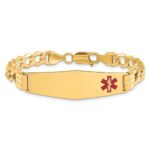 10k Semi-solid Medical Soft Diamond Shape Red Enamel Curb Link ID Bracelet - Image 4