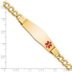 10k Semi-solid Medical Soft Diamond Shape Red Enamel Curb Link ID Bracelet - Image 2