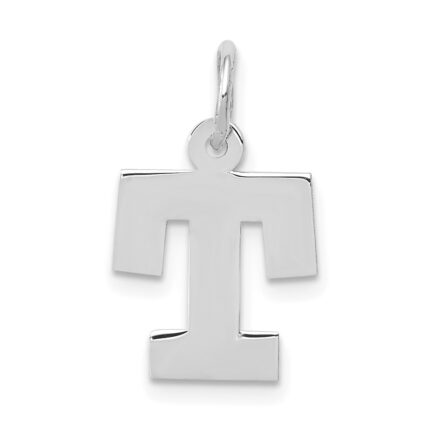 10k White Gold Small Block Initial T Charm