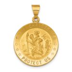 18k Polished and Satin Solid Saint Christopher Medal Round Pendant